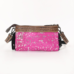 Bolso de Mano de Cuero Rosa con Diseño de Piel de Vaca, Mini Bolso Cruzado para Mujer - Product Image 3