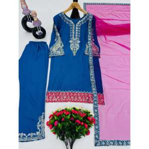 Ensemble de vêtements de fête pour femmes brodées Plazzo Top et Dupatta - Product Image 3