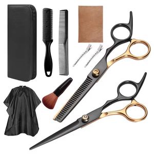 Professional Hair Thinning Scissors Set With Combs <b>Clips</b> Cape And Case For Salon Use Right Handed Stainless Steel Blades - Product Image 6