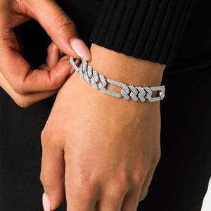 Iced Out <b>Cross</b> Link Bracelet 925 Silver Rhodium Plated Diamond Geometric <b>Chain</b> Unisex Everyday Wear Luxury Style - Product Image 2