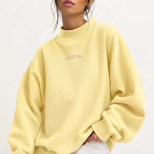 เสื้อสเวตเชิ้ตคอเต่าทรงโอเวอร์ไซส์สำหรับผู้หญิง สีเหลืองล้วน ผ้าฝ้าย แขนยาว ปักตัวอักษรด้านหน้า สไตล์สตรีทแฟชั่น สำหรับฤดูใบไม้ร่วง - Product Image 1