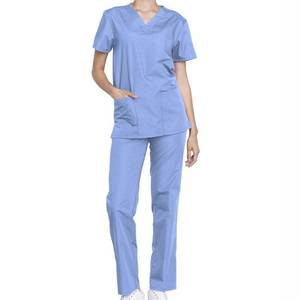Medical Scrubs Nurse Long Sleeve New Color Scrub Suit Women Stretchy <b>Set</b> Woven 100% Cotton Hospital Uniform with Seamless Fusing - Product Image 1
