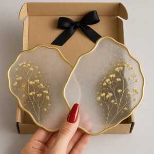 Handmade Flower <b>Coasters</b> <b>Gold</b> foil <b>coaster</b> Home decor gift for her Resin art Home accessories Bohemian <b>coasters</b> Italian - Product Image 6