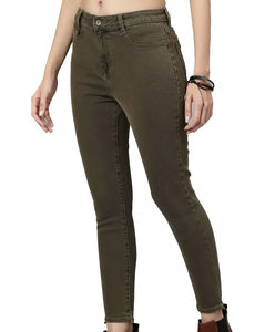 กางเกงยีนส์แฟชั่นผู้หญิง สีพื้น ทรงดินสอ สไตล์วินเทจ สีเข้ม - Product Image 3