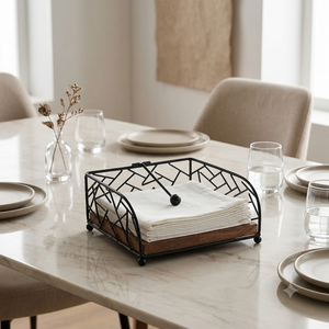Porte-serviettes en métal moderne avec base en bois, support pour serviettes en papier pour table à manger, cuisine, restaurant, café, décoration de la maison - Product Image 3