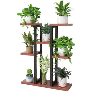 Modern 4-Tier Metal Plant Stand Indoor with Wood <b>Shelves</b> Heavy Duty Multi-Level Flower Pot Holder Rack for <b>Corner</b> Balcony Use - Product Image 5