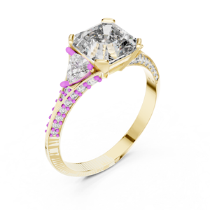 Bague en or jaune 14 carats avec diamant de laboratoire taille octogonale carrée, certifié GRA, idéale pour les soirées, bijou de fête pour tous les amoureux - Product Image 1
