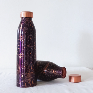 Botella de agua de cobre puro personalizada, producto exclusivo con diseño de flores impresas en esmalte. - Product Image 4