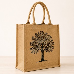 Premium Eco-Friendly Natural Jute Tote <b>Bag</b> Cartoon Pattern <b>Reusable</b> <b>Shopping</b> <b>Bag</b> with Rope Shoulder Strap Ethnic Style Gift - Product Image 5