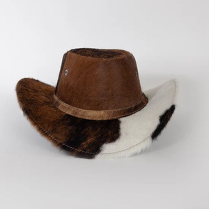 GENERSA SPORTS Chapeau de cowboy unisexe en fausse fourrure à large bord, décontracté, taille adulte 50-52cm, motif marron et blanc, impression par sublimation, lot de quatre - Product Image 2