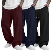 Celana Jogger Pria Kasual Grosir, Pinggang Sedang, Katun Worsted Tebal, Tali Serut, Bernapas, Ramah Lingkungan, Model Baggy Lurus
