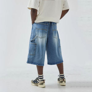 กางเกงยีนส์เดนิมทรงตรงแบบสั่งตัดสำหรับฤดูร้อน ทอผ้าสองชั้นที่เข่า ทรงคาร์เพนเตอร์ ขาสั้นเอวสูง ยูนิเซ็กส์ - Product Image 5