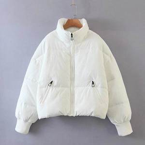 Women's <b>Quilted</b> Puffer Jacket Solid Color Stand Collar Full Sleeve <b>Thick</b> Winter Outerwear Short Length Puff Sleeve Design - Product Image 6