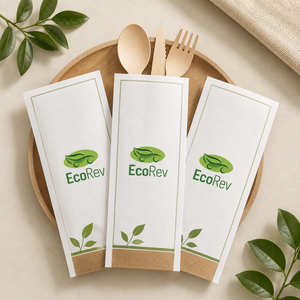 Sacs à couverts personnalisés de luxe en papier kraft biodégradable et écologique, imprimés offset, avec poignées torsadées et fermeture auto-adhésive - Product Image 3
