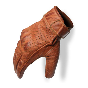 SILK HAWKS ถุงมือขับรถหนังสีแทนวินเทจ กันลมสำหรับฤดูหนาว ถุงมือไบค์เกอร์แบบเต็มนิ้วแบบเจาะรู สายรัดข้อมือปรับได้ - Product Image 3