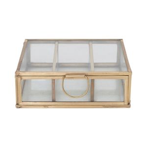 Boîte de rangement pour bijoux en bois avec couvercle en verre et poignée en métal pour organiser les accessoires - Product Image 1