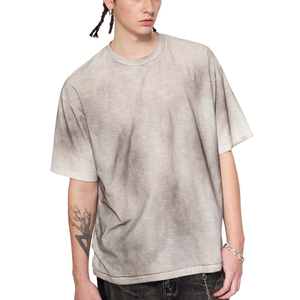 Custom 100% Cotton Distressed Spray Washed Short Sleeve <b>T</b>-Shirt Men Oversized Vintage Style Digital Acid Wash Technique - Product Image 5
