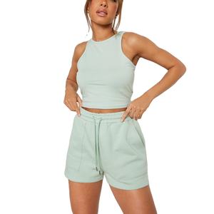 Nueva moda personalizada mujer 2 piezas verano conjunto pantalones cortos sin mangas Top y pantalones cortos gimnasio Atlético algodón mujeres conjuntos cortos 2026 - Product Image 1