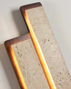 Lámpara de Pared Doble de Travertino con Luz LED Cálida Beige, Moderna, de Piedra Natural y Madera, para Hogar, Dormitorio, Sala de Estar - Product Image 3