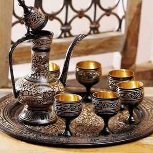 Luxury Brass Tea Set with Teapot, Cups, Saucers and Serving Tray – Traditional Indian Handcrafted Brass Tea & <b>Coffee</b> Set - Product Image 1