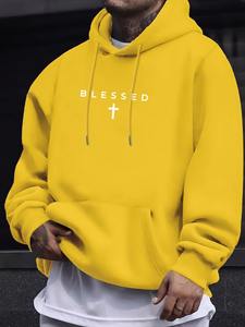 Sudadera con Capucha para Hombre, Inspirada en la Fe Cristiana, con Estampado de Cruz 'Blessed', Informal, de Forro Polar para Invierno, 100% Algodón, Bordada - Product Image 4