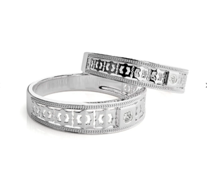 925 Sterling Silver Floral Pattern Zircon Eternity Band Unisex <b>Couple</b> <b>Rings</b> - Product Image 1