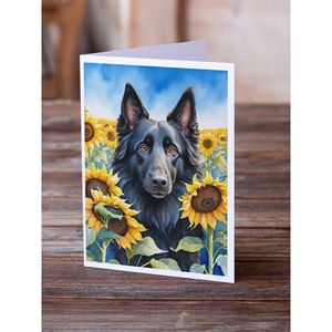 Perro Pastor Belga en girasoles caprichosos A7 tarjetas de felicitación Paquete de 8 tarjetas de nota en blanco con sobres tamaño 5x7 - Product Image 2