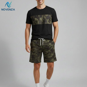 Tenue d'été décontractée pour hommes, ensemble t-shirt et short, tissu doux, coupe confortable, adapté aux aventures en plein air, vêtements de maison - Product Image 1