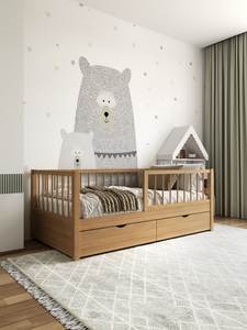 เตียงเด็กไม้แบบ Montessori พร้อมราวกั้น ปรับระดับได้ สำหรับห้องนอนเด็กเล็ก - Product Image 1