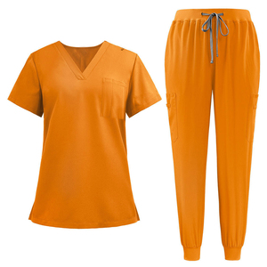 Women V Neck Medical <b>Scrub</b> Uniform <b>Set</b> Short Sleeve Healthcare Workwear Spandex/Polyester Worsted Fabric - Product Image 5