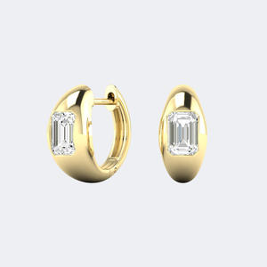 Pendientes de aro anchos tipo Huggie con diamante cultivado en laboratorio de corte esmeralda de 1.00 CTW, oro de 14K, VVS VS DEF, engaste plano, banda brillante gruesa, joyería - Product Image 4