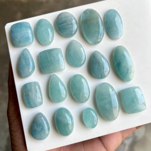 พลอยอะความารีนธรรมชาติทรงรีสีน้ำเงินสำหรับทำเครื่องประดับ หินขัดเงาสำหรับแหวนหรือจี้ คริสตัลบำบัด - Product Image 2