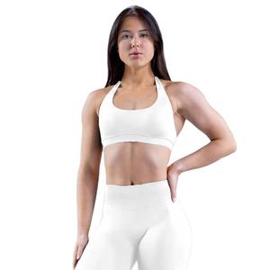 Sujetador deportivo personalizado de talla grande con cuello Halter y alto soporte para mujer con logotipo frontal opciones OEM de color sólido - Product Image 1