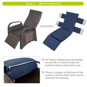 Sillón Reclinable de Mimbre Ajustable para Exteriores con Mesa Plegable, Sofás de Jardín - Product Image 5