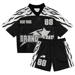 Mens 170 GSM Breathable Mesh Jersey Set Black <b>White</b> <b>Panel</b> Custom Print Tackle Twill Sports Uniform short set for men's - Product Image 1