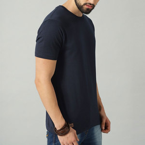 Camiseta de Manga Corta para Hombre, Cuello Redondo, Color Azul Marino, Corte Regular, Algodón Jersey, Color Sólido, Tejido de Punto - Product Image 4