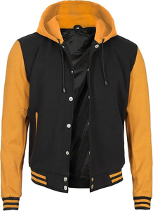 Veste universitaire noire moutarde pour homme, style décontracté universitaire, mélange polyester-coton, boutonnée sur le devant, coupe classique, pour l'hiver - Product Image 5