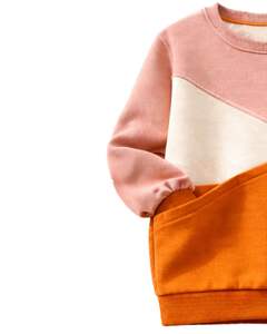 Sudadera de Forro Polar Personalizada en Bloques de Color Rosa y Naranja para Mujer, Mezcla de Algodón, Cuello Redondo, Informal, para Invierno, OEM Personalizado - Product Image 3