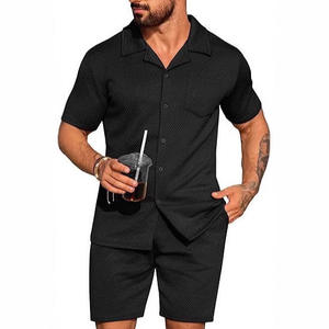 Men's Casual Sports Two-Piece Woven Summer Cardigan Shorts Suit Popular Outerwear Set for Vacation - Product Image 2