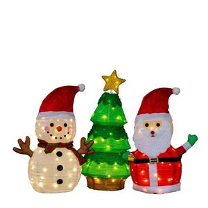 Set of 3 Pre-Lit Santa Snowman Christmas <b>Tree</b> Decorations 150 Warm White LED <b>Lights</b> Easy Pull-Up Holiday Decor - Product Image 2