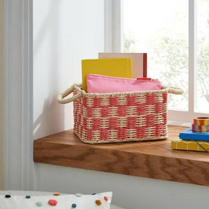 New Arrival Paper Rope <b>Storage</b> <b>Basket</b> Woven Rectangle Organizer <b>Basket</b> Decorative Laundry <b>Basket</b> Nursery <b>Toy</b> <b>Storage</b> Bin - Product Image 3