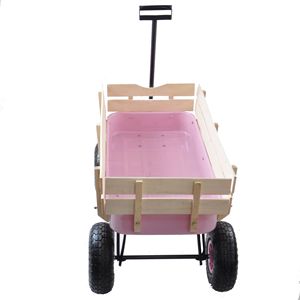 All Terrain Outdoor Wagon with Wood Railing and Air Tires Pulling Garden <b>Camping</b> Cart - Product Image 3