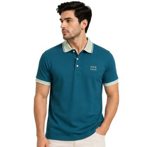 Camiseta Polo Personalizada para Hombre en Verde Salvia y Teal, Manga Corta, Informal, para Golf, OEM, Marca Privada, Transpirable, Uniforme, Venta al Por Mayor - Product Image 1