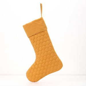 Mustard Yellow Quilted Christmas Stocking Soft Cotton Stitched <b>Honeycomb</b> Pattern Holiday <b>Decoration</b> Hanging Sock - Product Image 2