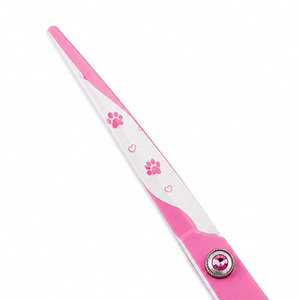 Tijeras para el pelo con estampado de pata rosa, de acero inoxidable, con punta roma, para entresacar, para diestros, mango largo, agarre de plástico - Product Image 4