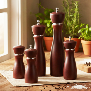 เครื่องบดเกลือและพริกไทยแบบมือหมุนทำจากไม้ตกแต่งด้วยสแตนเลส ยี่ห้อ Holar ผลิตในไต้หวัน  เป็นอุปกรณ์ครัวยอดนิยม - Product Image 1