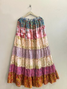 Jupe longue bohème patchwork pour femme, taille élastique, volants, coupe trapèze, imprimée, en viscose et polyester, toutes saisons - Product Image 3