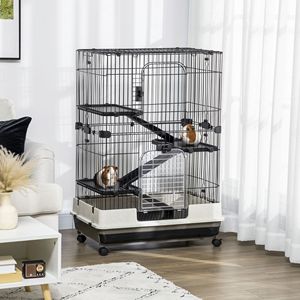 "4-Level Luxury Black Pet Cage with Wheels & <b>Slide</b>-Out Tray for <b>Small</b> Animals (32L)" - Product Image 2