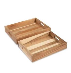 Plateaux de rangement en bois rectangulaires, design minimaliste non fini, empilables, lot de 2, pour une organisation soignée sur la table - Product Image 1