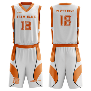 Conjunto de Camiseta de Baloncesto para Hombre SINEWY, Blanco y Naranja, Sublimada, Cuello en V, Sin Mangas, Transpirable, Uniforme Deportivo, Nombre del Equipo 12 - Product Image 2